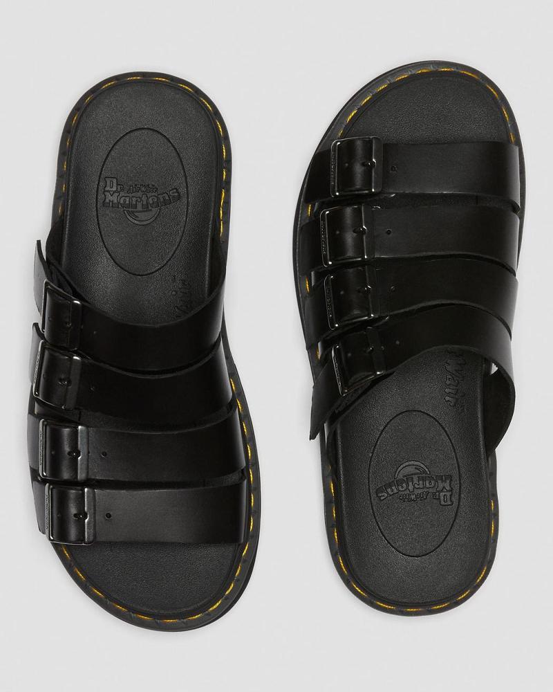 Black Men's Dr Martens Tate Leather Slide Sandals | CA 636QMA